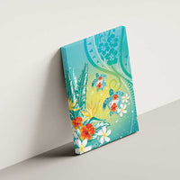 Hawaii Honu Canvas Wall Art Tropical Flowers Turquoise Gradient LT05 - Polynesian Pride