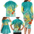 Hawaii Honu Family Matching Long Sleeve Bodycon Dress and Hawaiian Shirt Tropical Flowers Turquoise Gradient