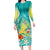 Hawaii Honu Family Matching Long Sleeve Bodycon Dress and Hawaiian Shirt Tropical Flowers Turquoise Gradient