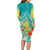 Hawaii Honu Family Matching Long Sleeve Bodycon Dress and Hawaiian Shirt Tropical Flowers Turquoise Gradient