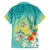 Hawaii Honu Family Matching Off The Shoulder Long Sleeve Dress and Hawaiian Shirt Tropical Flowers Turquoise Gradient