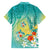 Hawaii Honu Family Matching Off Shoulder Maxi Dress and Hawaiian Shirt Tropical Flowers Turquoise Gradient