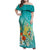 Hawaii Honu Family Matching Off Shoulder Maxi Dress and Hawaiian Shirt Tropical Flowers Turquoise Gradient