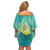 Hawaii Honu Family Matching Off Shoulder Short Dress and Hawaiian Shirt Tropical Flowers Turquoise Gradient