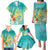 Hawaii Honu Family Matching Puletasi and Hawaiian Shirt Tropical Flowers Turquoise Gradient