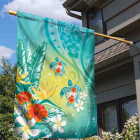 Hawaii Honu Garden Flag Tropical Flowers Turquoise Gradient LT05 - Polynesian Pride
