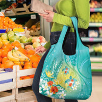 Hawaii Honu Grocery Bag Tropical Flowers Turquoise Gradient LT05 - Polynesian Pride