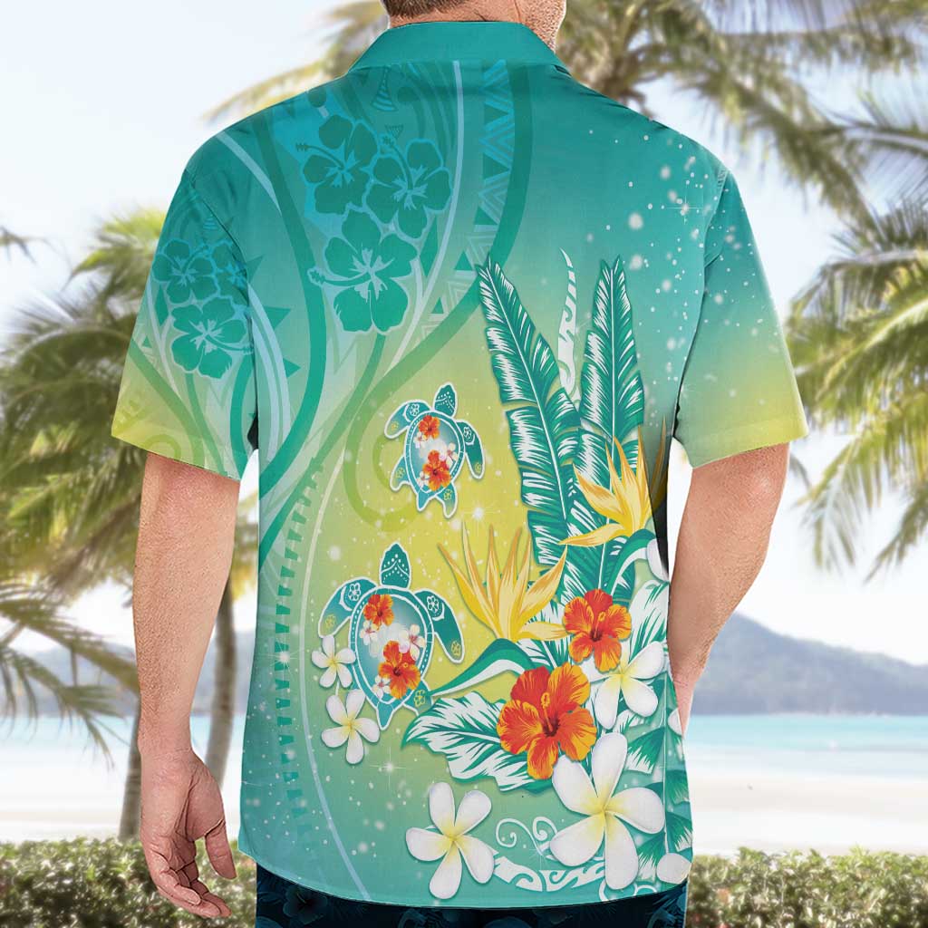 Hawaii Honu Hawaiian Shirt Tropical Flowers Turquoise Gradient LT05 - Polynesian Pride