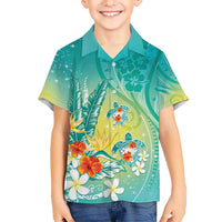 Hawaii Honu Hawaiian Shirt Tropical Flowers Turquoise Gradient LT05 - Polynesian Pride