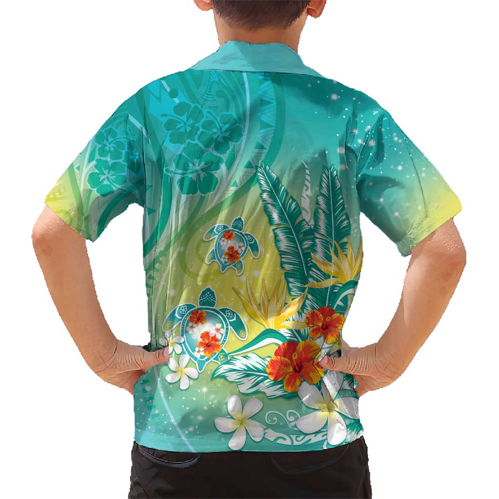 Hawaii Honu Hawaiian Shirt Tropical Flowers Turquoise Gradient LT05 - Polynesian Pride
