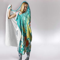 Hawaii Honu Hooded Blanket Tropical Flowers Turquoise Gradient LT05 - Polynesian Pride