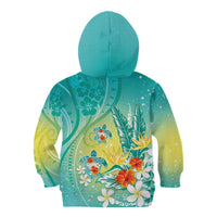 Hawaii Honu Kid Hoodie Tropical Flowers Turquoise Gradient