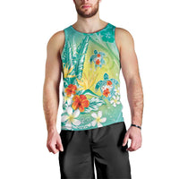 Hawaii Honu Men Tank Top - Tropical Flowers Turquoise Gradient LT05 - Polynesian Pride