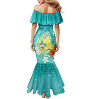Hawaii Honu Mermaid Dress Tropical Flowers Turquoise Gradient