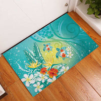 Hawaii Honu Rubber Doormat Tropical Flowers Turquoise Gradient LT05 - Polynesian Pride