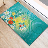 Hawaii Honu Rubber Doormat Tropical Flowers Turquoise Gradient LT05 - Polynesian Pride