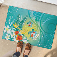 Hawaii Honu Rubber Doormat Tropical Flowers Turquoise Gradient LT05 - Polynesian Pride