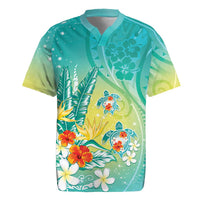 Hawaii Honu Rugby Jersey Tropical Flowers Turquoise Gradient LT05 Turquoise - Polynesian Pride