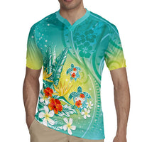Hawaii Honu Rugby Jersey Tropical Flowers Turquoise Gradient LT05 - Polynesian Pride