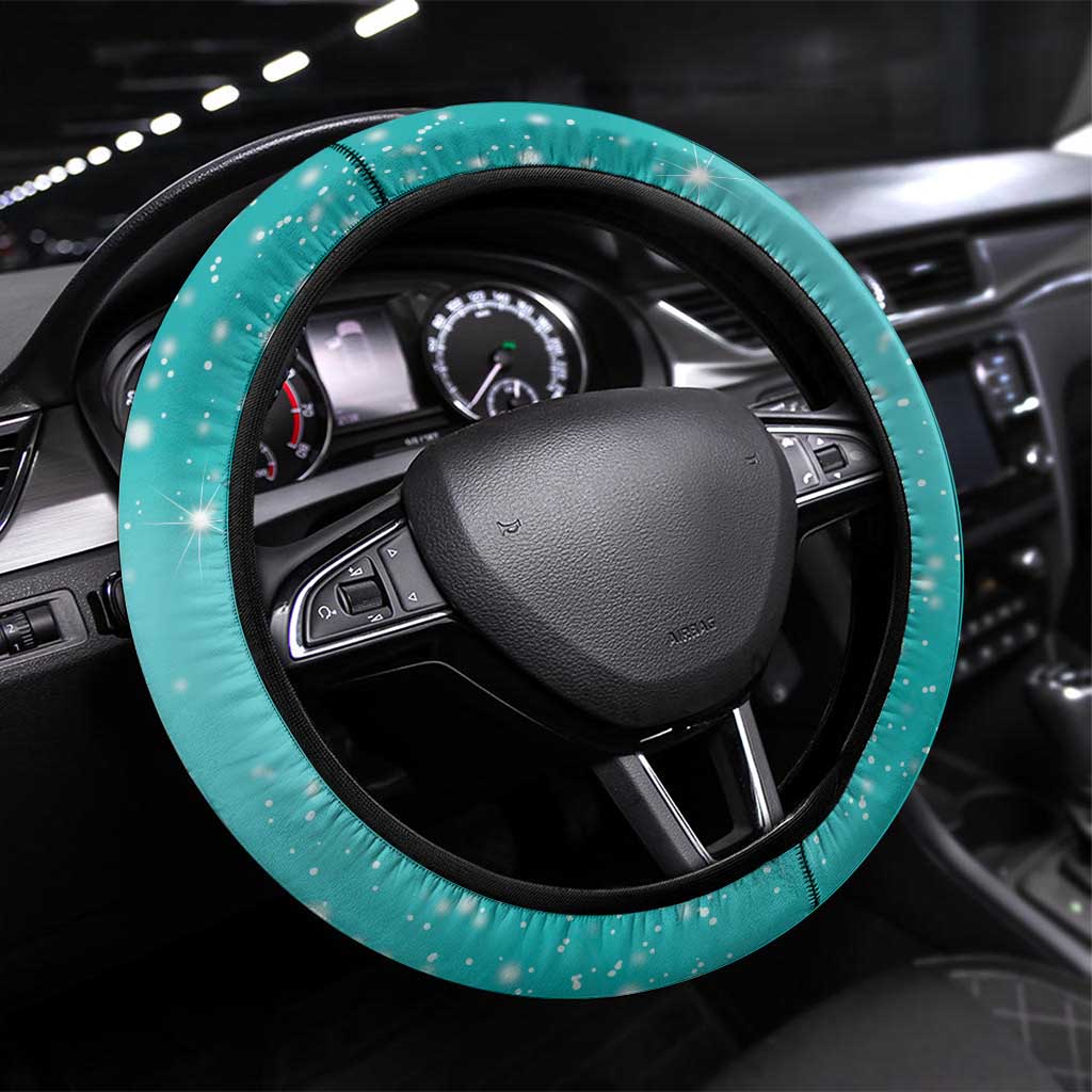 Hawaii Honu Steering Wheel Cover Tropical Flowers Turquoise Gradient LT05 Universal Fit Turquoise - Polynesian Pride