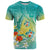 Hawaii Honu T Shirt Tropical Flowers Turquoise Gradient