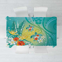 Hawaii Honu Tablecloth Tropical Flowers Turquoise Gradient LT05 Turquoise - Polynesian Pride