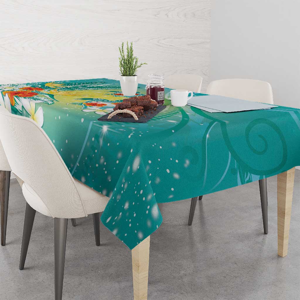 Hawaii Honu Tablecloth Tropical Flowers Turquoise Gradient LT05 - Polynesian Pride