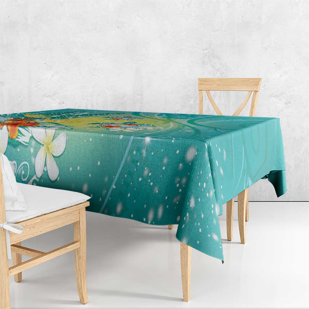 Hawaii Honu Tablecloth Tropical Flowers Turquoise Gradient LT05 - Polynesian Pride