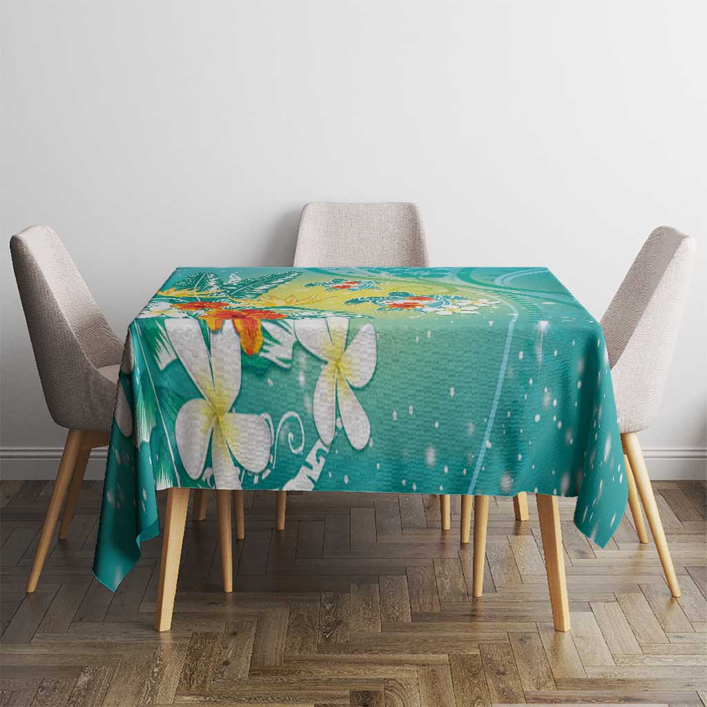 Hawaii Honu Tablecloth Tropical Flowers Turquoise Gradient LT05 - Polynesian Pride