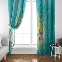 Hawaii Honu Window Curtain Tropical Flowers Turquoise Gradient LT05 - Polynesian Pride
