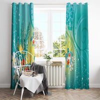 Hawaii Honu Window Curtain Tropical Flowers Turquoise Gradient LT05 - Polynesian Pride