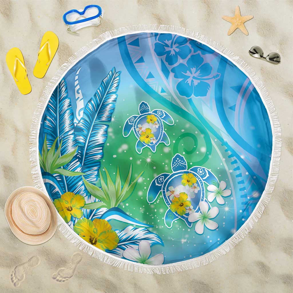 Hawaii Honu Beach Blanket Tropical Flowers Blue Gradient LT05 One Size 150cm Blue - Polynesian Pride