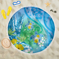 Hawaii Honu Beach Blanket Tropical Flowers Blue Gradient LT05 One Size 150cm Blue - Polynesian Pride