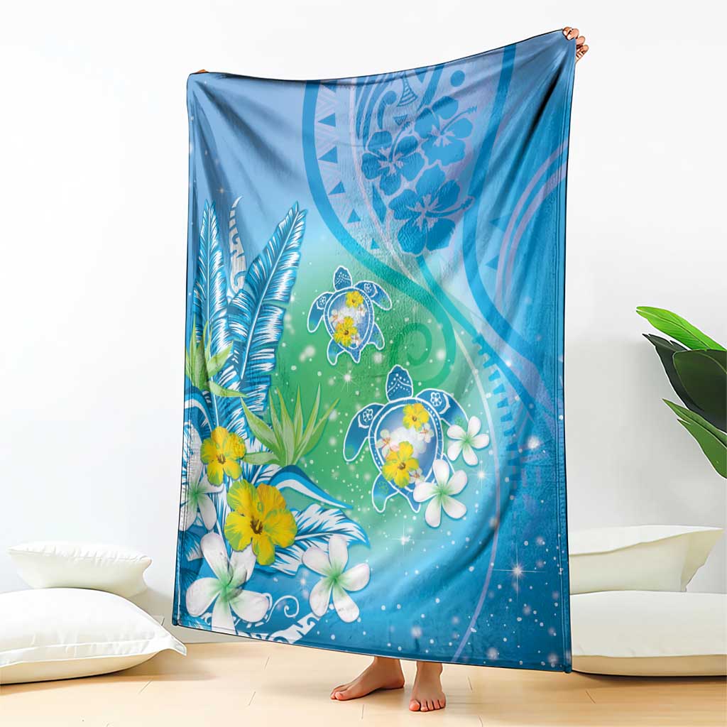 Hawaii Honu Blanket Tropical Flowers Blue Gradient LT05 - Polynesian Pride