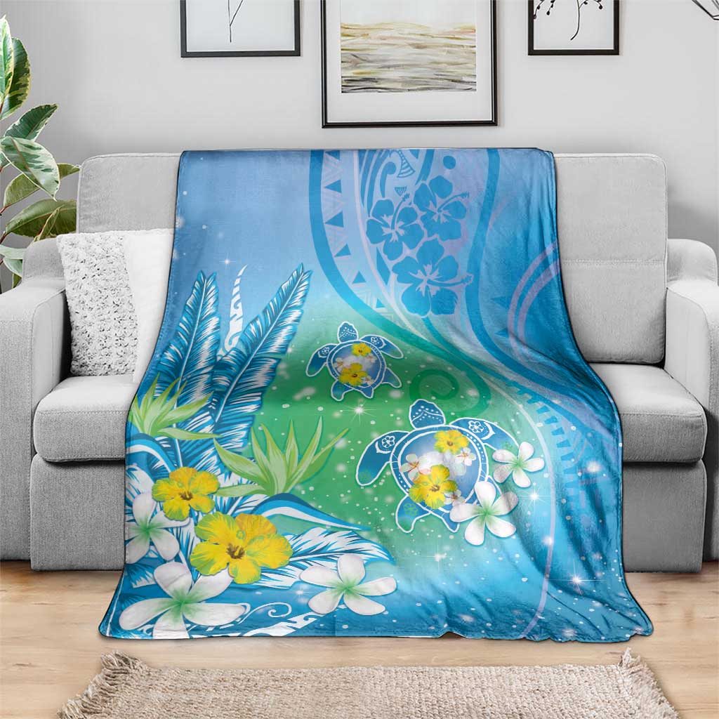 Hawaii Honu Blanket Tropical Flowers Blue Gradient LT05 - Polynesian Pride