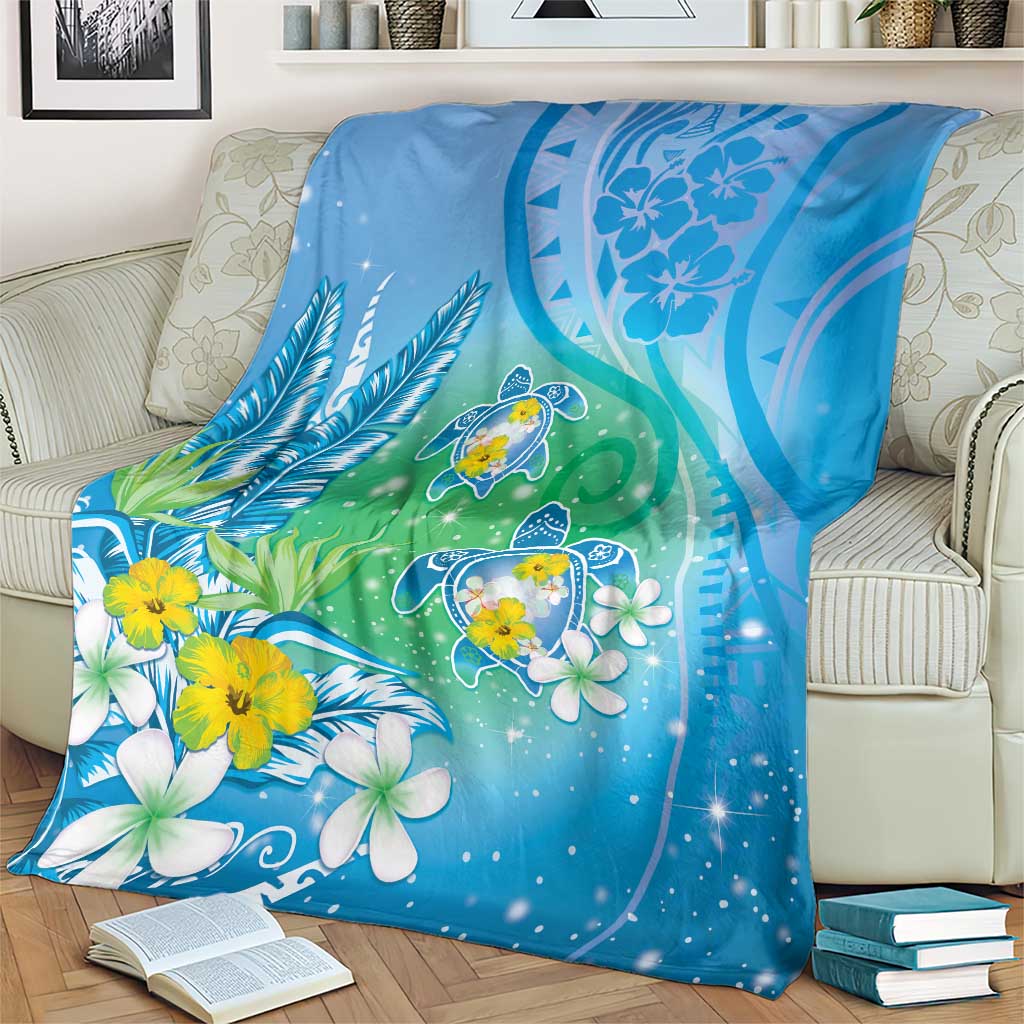Hawaii Honu Blanket Tropical Flowers Blue Gradient LT05 - Polynesian Pride