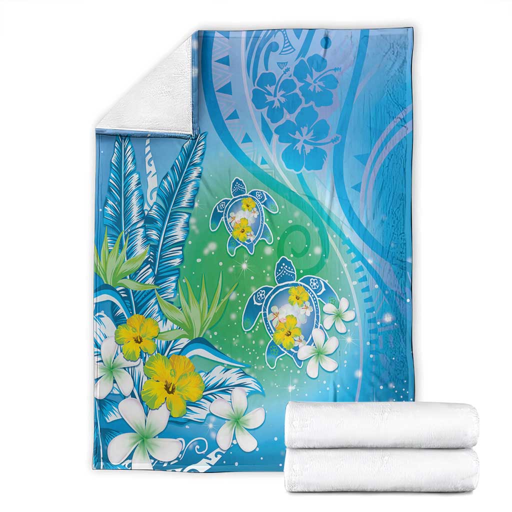Hawaii Honu Blanket Tropical Flowers Blue Gradient LT05 - Polynesian Pride