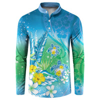 Hawaii Honu Button Sweatshirt Tropical Flowers Blue Gradient LT05 Blue - Polynesian Pride