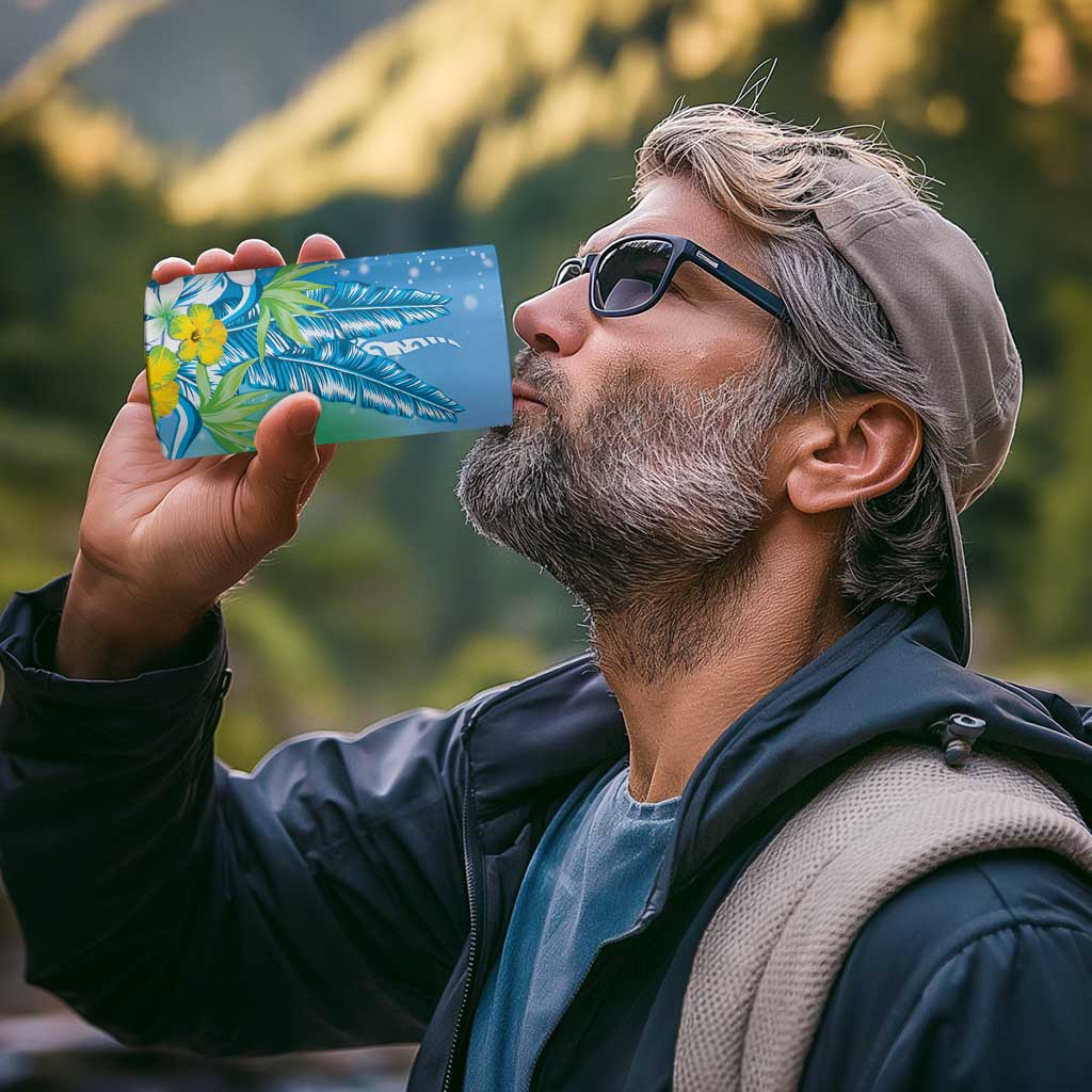 Hawaii Honu 4 in 1 Can Cooler Tumbler Tropical Flowers Blue Gradient