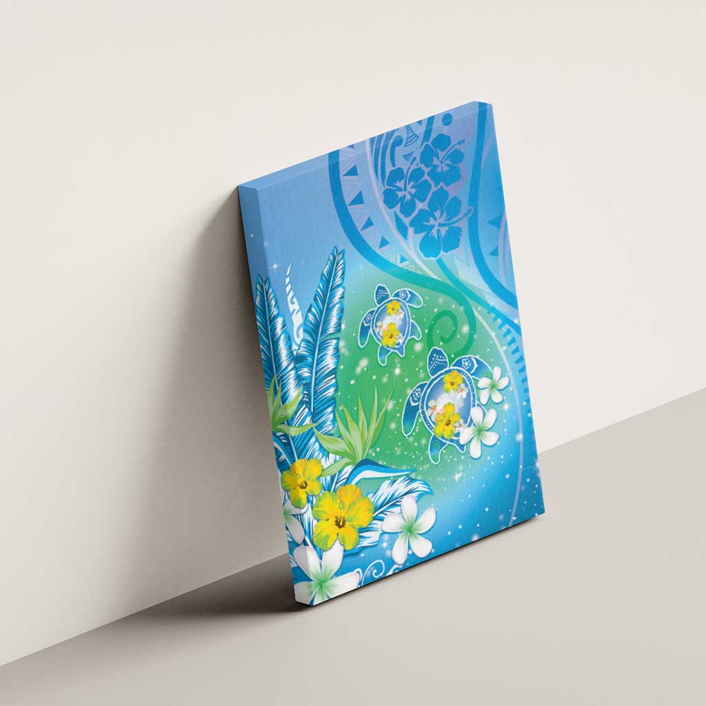 Hawaii Honu Canvas Wall Art Tropical Flowers Blue Gradient LT05 - Polynesian Pride
