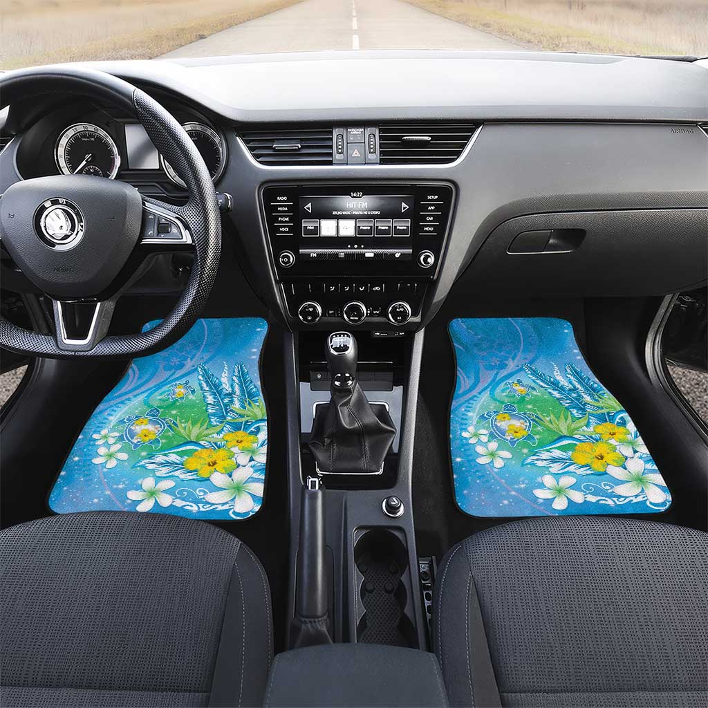 Hawaii Honu Car Mats Tropical Flowers Blue Gradient