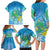 Hawaii Honu Family Matching Long Sleeve Bodycon Dress and Hawaiian Shirt Tropical Flowers Blue Gradient