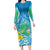 Hawaii Honu Family Matching Long Sleeve Bodycon Dress and Hawaiian Shirt Tropical Flowers Blue Gradient