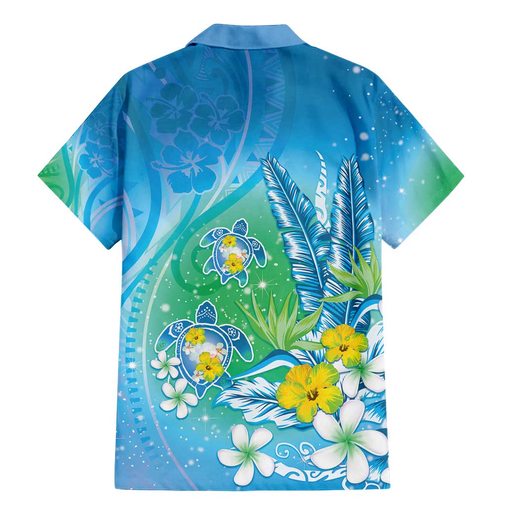 Hawaii Honu Family Matching Mermaid Dress and Hawaiian Shirt Tropical Flowers Blue Gradient