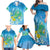 Hawaii Honu Family Matching Off Shoulder Maxi Dress and Hawaiian Shirt Tropical Flowers Blue Gradient