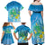 Hawaii Honu Family Matching Off Shoulder Maxi Dress and Hawaiian Shirt Tropical Flowers Blue Gradient