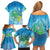 Hawaii Honu Family Matching Off Shoulder Short Dress and Hawaiian Shirt Tropical Flowers Blue Gradient