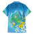 Hawaii Honu Family Matching Off Shoulder Short Dress and Hawaiian Shirt Tropical Flowers Blue Gradient