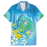 Hawaii Honu Family Matching Short Sleeve Bodycon Dress and Hawaiian Shirt Tropical Flowers Blue Gradient