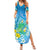 Hawaii Honu Family Matching Summer Maxi Dress and Hawaiian Shirt Tropical Flowers Blue Gradient